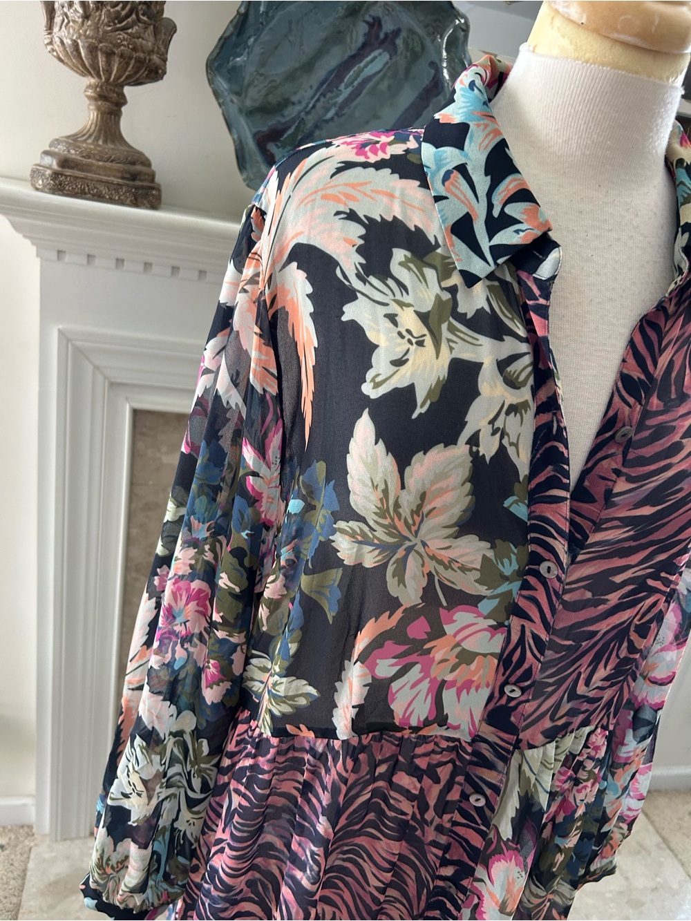 Soft Surroundings Multicolor Floral & Zebra Print Button-Front Maxi Dress - Picture 3 of 9